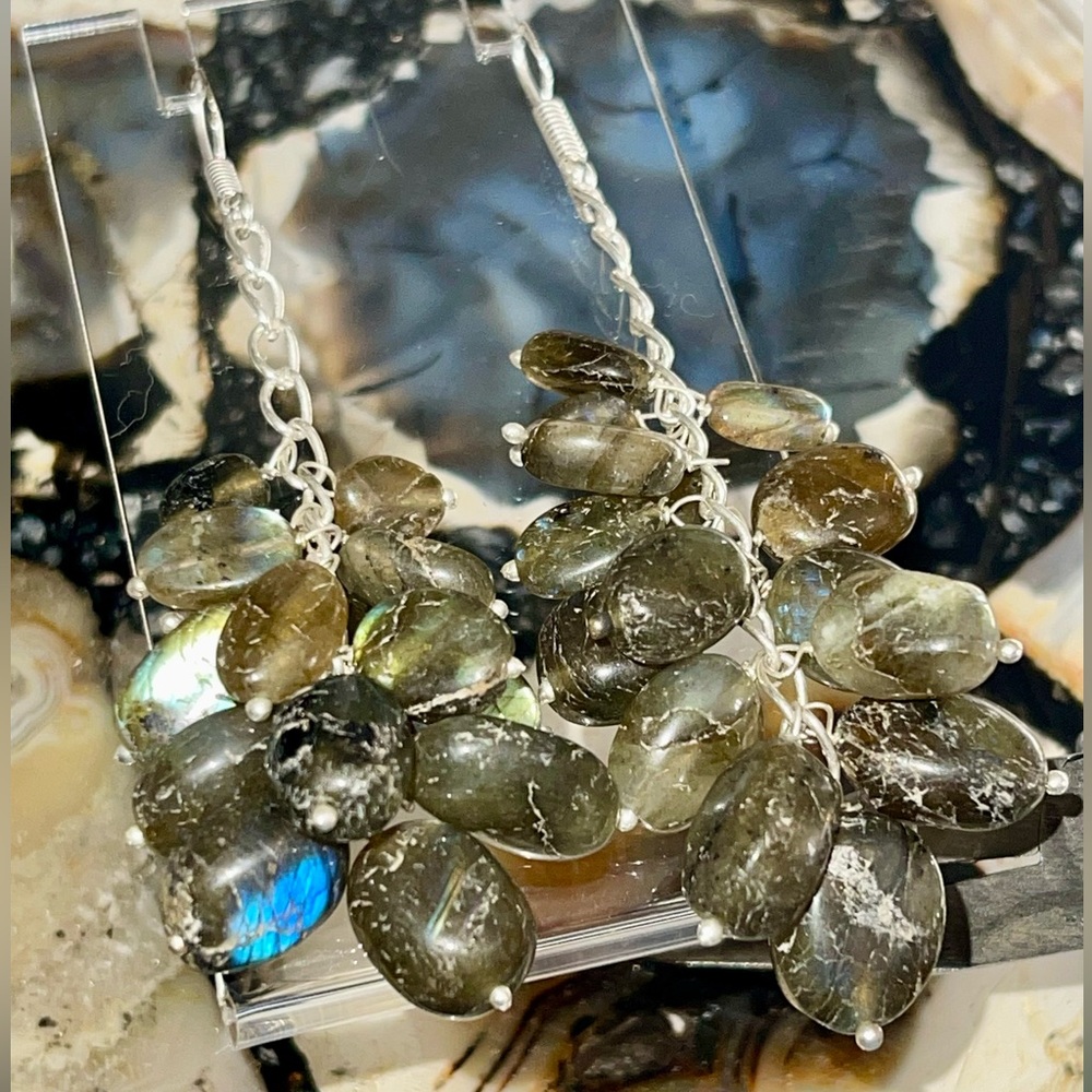Labradorite Crystal Nugget Earrings 3”